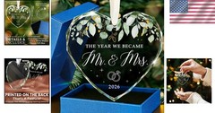 2026 Wedding Keepsake Ornament – Heart-Shaped Glass for Just Married Couples