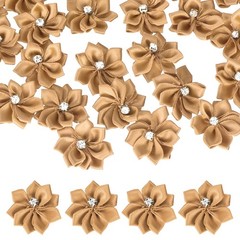 100 Pcs Ribbon Flowers, 1.2 in Fabric Flowers with Rhinestones, Bronze