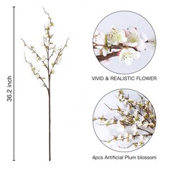 Sggvecsy Artificial Plum Blossom Flowers 4 Pcs Faux Cherry Blossom Stems Faux…