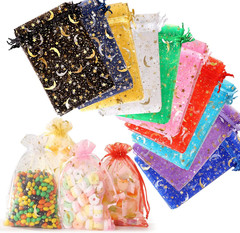 100 Pieces Moon Star Organza Jewelry Candy Bags, 3X4Inch Random Colors Mesh Bags