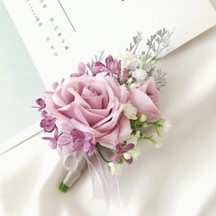 Artificial Rose Wrist Corsage Set Boutonniere Wedding Accessories