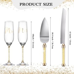 Wedding Knife and Server, Crystal Glasses Engraved Mr & Mrs, Cake Cutting Set