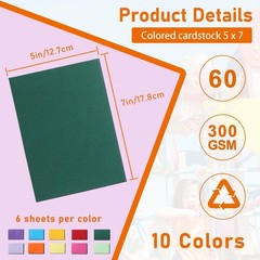 60 Sheets 5×7 Inch 10 Colors Cardstock 300gsm Heavyweight Paper for Card Making