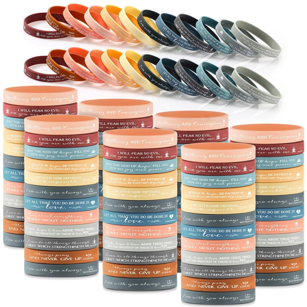 Unittype 240 Pcs Bible Verse Silicone Bracelets Bulk 8 inches, Bright Color