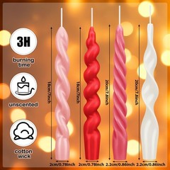 Nuanchu 4 Pcs Twisted Taper Candles Wax Unscented Smokeless Spiral Swirl