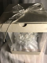 Unique Wedding Cake Topper Clear Heart White Flowers Bow Pearls Battery Light
