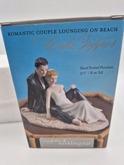 Weddingstar Romantic Couple Lounging On Beach Hand Painted Porcelain Cake Topper