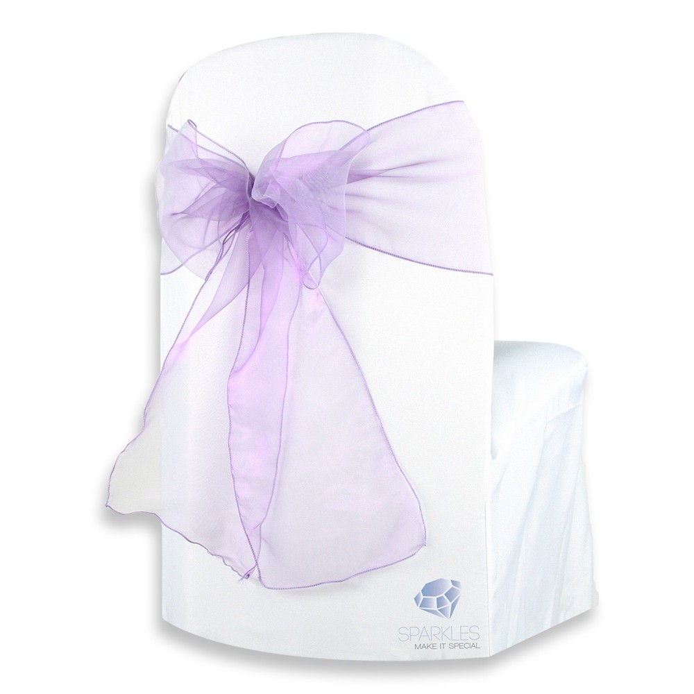 200 pcs Organza Chair Cover Bow Sash 108″x8″ – Purple – Wedding Party jo