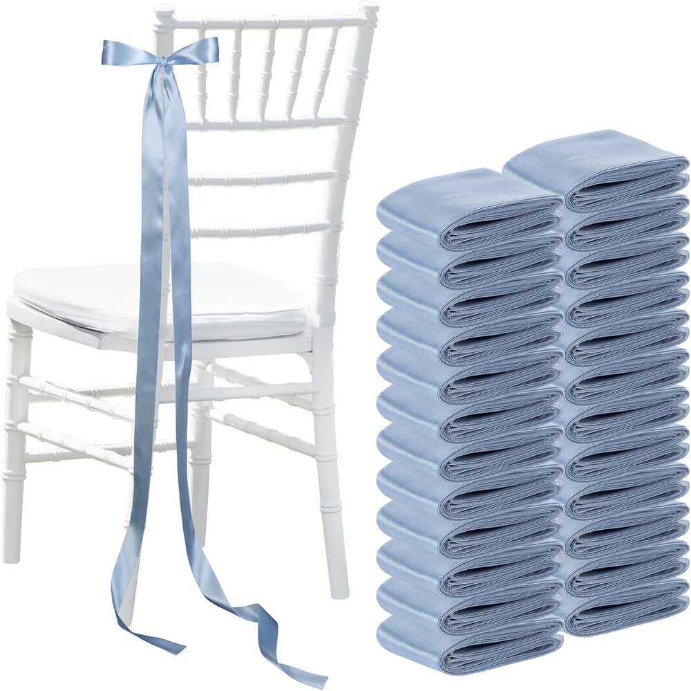 Dusty Blue 24 Pcs Wedding Bows Aisle Decorations Satin Bows for Chairs Decorativ