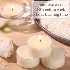 6 Hour Soy Tea Lights Candles 50 Pack, Unscented Long Burning 50 White