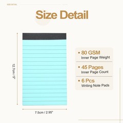 6 Pcs Writing Note Pads, 3 x 5 Inch A7 Lined Refill Paper, Blue