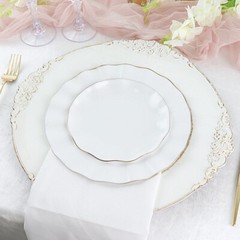 Round Plastic Salad Dinner Plates Gold Wavy Rim Party Disposable Tableware