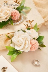 White Rose Boutonniere and Wrist Corsages for Wedding(Set of 2), Prom Corsage…