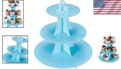 Sturdy 3-Tier Dessert Display Stand in Light Blue for Events, Holds 16 Cupcakes