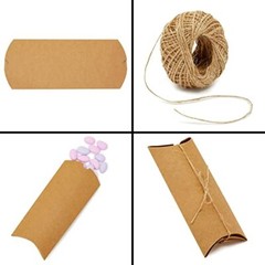 100Pc Small Kraft Paper Pillow Gift Boxes w/ Twine for Jewelry Candy Party Favor