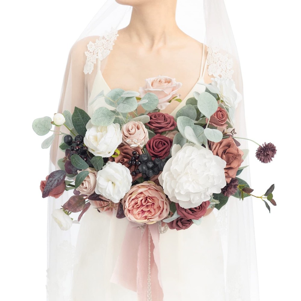 Ling’s Moment Pink Wedding Bouquets for Bride, Dusty Rose and Mauve Bridal Bo…