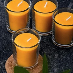 Pure Beeswax Votive Candles-6 Pack Natural Votives Set in Glass Jar Yellow