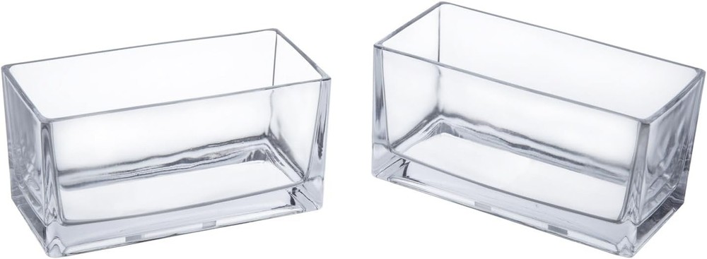 Two Clear Glass Decorative Rectangle Block Vase, Center Piece, Planter 7.5″