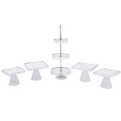 Dessert Plate Display Rack 5Pcs Cupcake Holder Tray Crystal Beads Cake Stand New