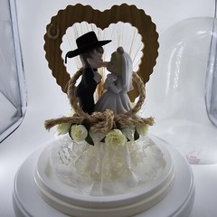 Roped with Love ~ Western Cake Topper Groom Black Cowboy Hat Bride in White READ