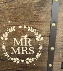 Mr & Mrs Wooden Wedding Card Keepsake Box, Brown Rustic Rectangular w/ Latch