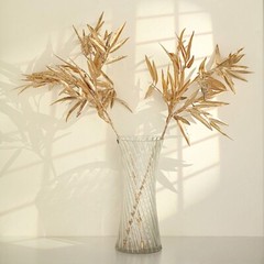 2 Gold 33″ Artificial Bamboo LEAVES Branches Metallic Faux Greenery Stems Party