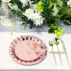 25 ROSE GOLD 9″ Metallic Round Paper Salad Dinner Plates Geometric Design
