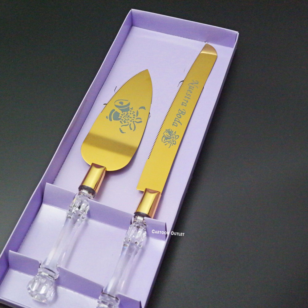 Wedding Boda Cuchillos De Pastel Cake Knife Server Set Gold Nuestra Bodal Bell