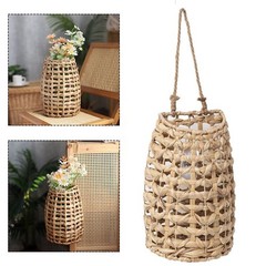 Wall Mounted Woven Straw Basket for Flowers Handheld Hanging Vase Decor