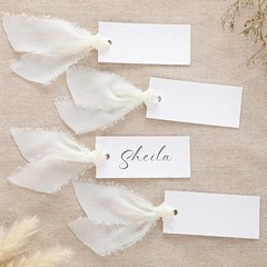 50 Pcs Name Place Cards Blank Chiffon Ribbon 1.57×3.54 Inch Hanging Tags Ivory