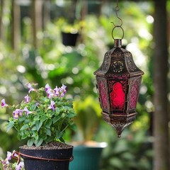 DECORKEY Lantern Decorative Indoor & Outdoor, 13.6’’ Moroccan Style Purple