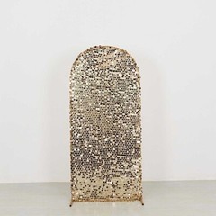 6 ft CHAMPAGNE Big Payette Sequin Fitted Round Top Wedding Arch STAND COVER