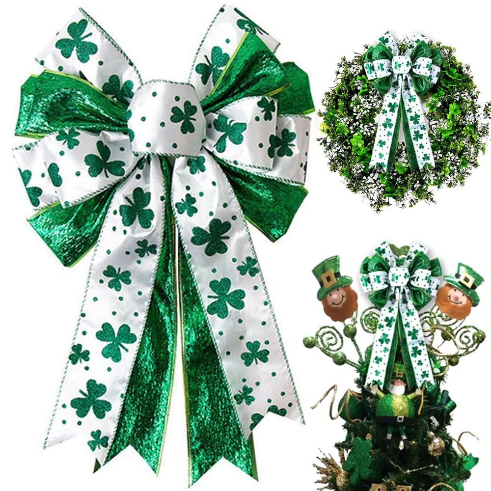 St Patricks Day Bow for Wreath approx: 11.4in x 19.6in/28cm x 50cm, White