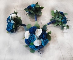 Blue Bridal Cascade Bouquet Sola Wood Wedding Flowers Cascading Bridesmaid Decor