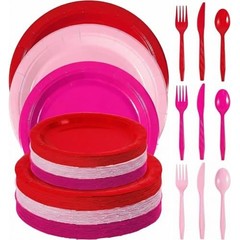 180 Pcs Valentines Paper Plates Red Rose Red Pink Plates Disposable Plates
