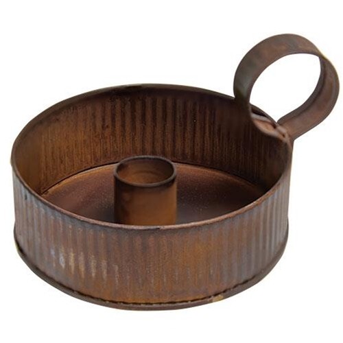 NEW PRIMITIVE RUSTY Taper Candle Holder w/ Handle Metal RUST 2.75″Hx4.75″Wx4″W