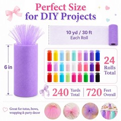 24 Colors Tulle Rolls 6in x 10Yds Rainbow Fabric Ribbon for Tutus Wedding Decor