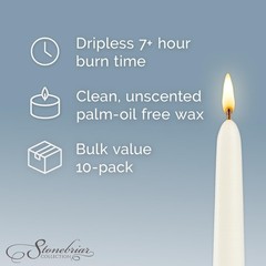 Stonebriar Tall 10″ White Unscented 10 Count Taper Candles, 7 10-Pack,