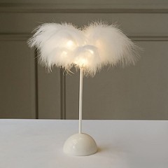 15″ WHITE Feather DESK LAMP Decorative LED Light Table Centerpiece Party Home