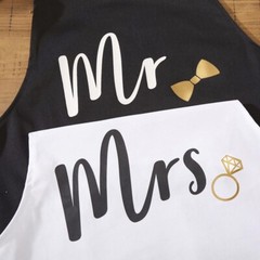 Mr. & Mrs. Couples Apron Fashion Gift Set for Weddings or Holidays