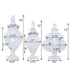 Set of 3 10″ 12″ 14″ tall Clear Glass Apothecary Jars Containers with Lids Sale