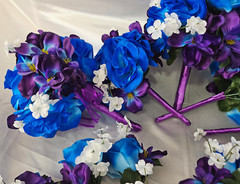 Wedding Bouquet Set, Purple, Blue, White, Roses, Orchids, 17 Piece Wedding Pkg