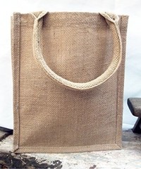 Medium 12″W x 12″H x 7.75″D Jute / Burlap Tote Soft Handles Laminated bag