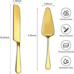 Wedding Cake Knife and Server Set Stainless Steel Gold Cake Cutting Set for