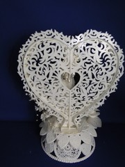 New Vintage Dark skin Bride & Groom Filigree Heart Wedding CakeTop, #304