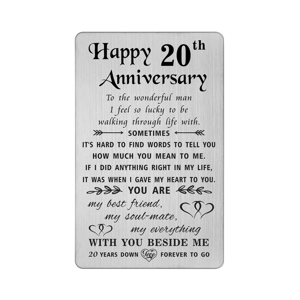 TANWIH Happy 20th Wedding Anniversary Card Gifts for Him Husband, 20 Year Ann…