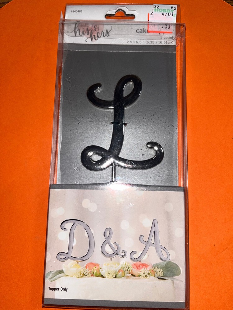 Wedding Cake Topper L Monogram Letter Silver Metal By His & Hers Studio
