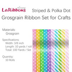 3/8 Inch 100 Yards 3/8 inch x 10 Yards/Roll 10 Rolls Polka Dot Striped