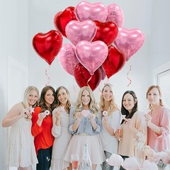 Pink Red Heart Balloons, 20 Pcs 18 Inch Heart Shaped Foil Balloons Pink,red