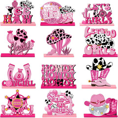 12 Pcs Cowgirl Western Table Decor Pink Wooden Centerpieces Bachelorette